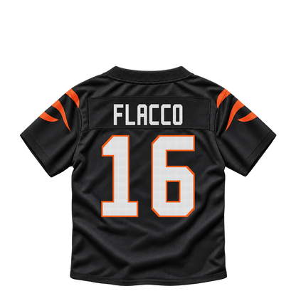 Cincinnati Bengals jersey keychain — Joe Flacco #16. Exact saved player artwork preview.