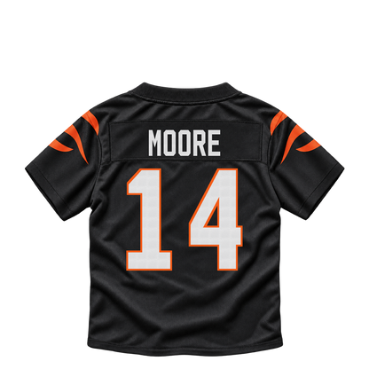 Cincinnati Bengals jersey keychain — Jordan Moore #14. Exact saved player artwork preview.