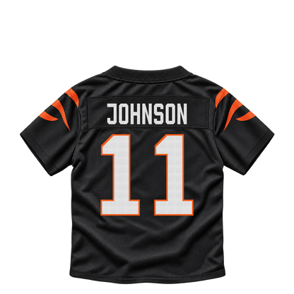 Cincinnati Bengals jersey keychain — Josh Johnson #11. Exact saved player artwork preview.