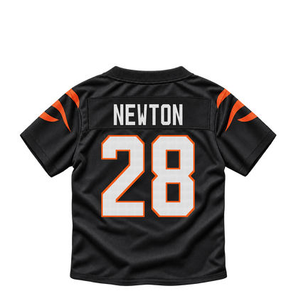Cincinnati Bengals jersey keychain — Josh Newton #28. Exact saved player artwork preview.