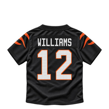 Cincinnati Bengals jersey keychain — Ke'Shawn Williams #12. Exact saved player artwork preview.