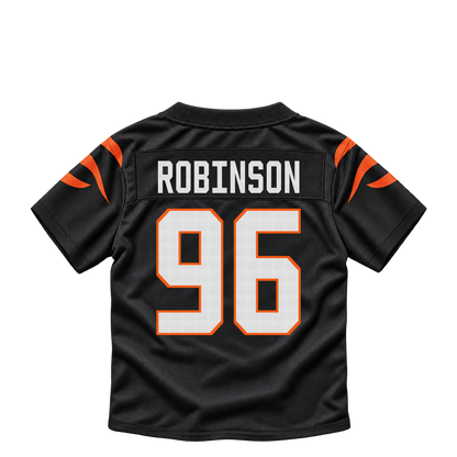 Cincinnati Bengals jersey keychain — Landon Robinson #96. Exact saved player artwork preview.