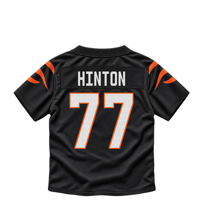 Cincinnati Bengals jersey keychain — Myles Hinton #77. Exact saved player artwork preview.