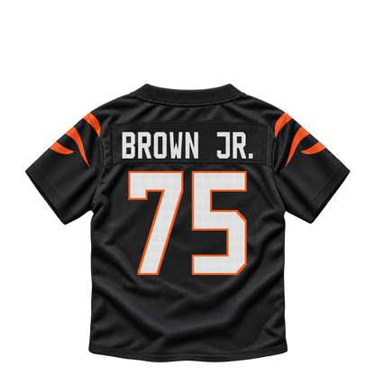 Cincinnati Bengals jersey keychain — Orlando Brown Jr. #75. Exact saved player artwork preview.