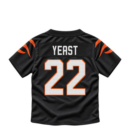 Cincinnati Bengals jersey keychain — Russ Yeast #22. Exact saved player artwork preview.
