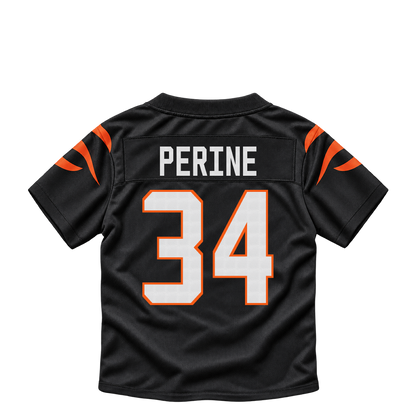 Cincinnati Bengals jersey keychain — Samaje Perine #34. Exact saved player artwork preview.