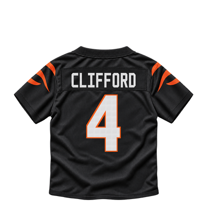 Cincinnati Bengals jersey keychain — Sean Clifford #4. Exact saved player artwork preview.