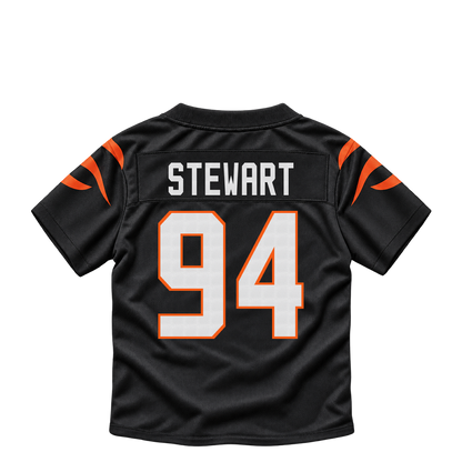 Cincinnati Bengals jersey keychain — Shemar Stewart #94. Exact saved player artwork preview.