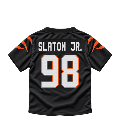 Cincinnati Bengals jersey keychain — T.J. Slaton Jr. #98. Exact saved player artwork preview.