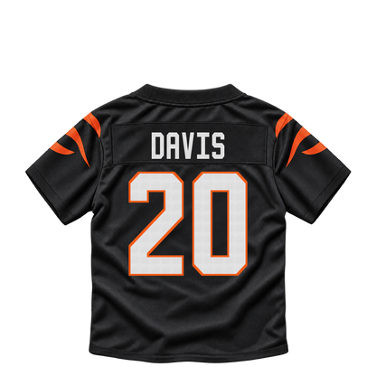 Cincinnati Bengals jersey keychain — Tacario Davis #20. Exact saved player artwork preview.