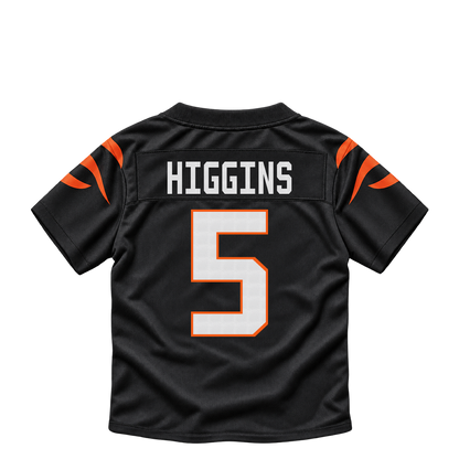 Cincinnati Bengals jersey keychain — Tee Higgins #5. Exact saved player artwork preview.