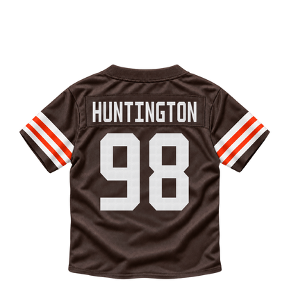 Cleveland Browns jersey keychain — Adin Huntington #98. Exact saved player artwork preview.