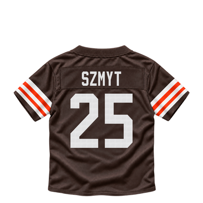 Cleveland Browns jersey keychain — Andre Szmyt #25. Exact saved player artwork preview.