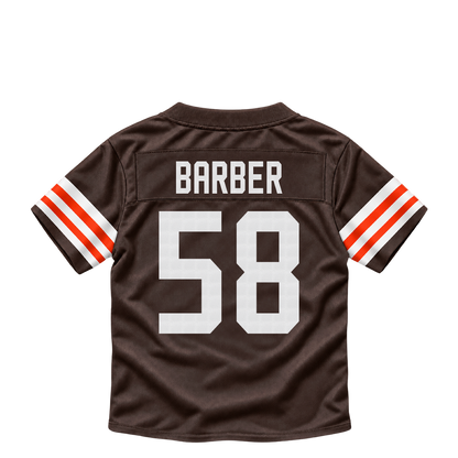Cleveland Browns jersey keychain — Austin Barber #58. Exact saved player artwork preview.