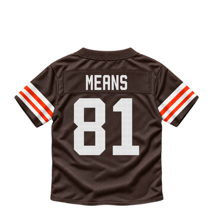 Cleveland Browns jersey keychain — Bub Means #81. Exact saved player artwork preview.