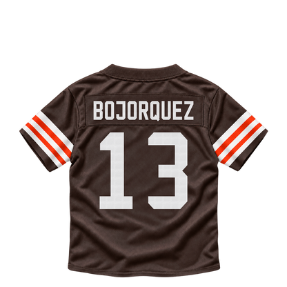 Cleveland Browns jersey keychain — Corey Bojorquez #13. Exact saved player artwork preview.