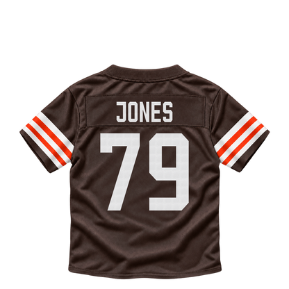 Cleveland Browns jersey keychain — Dawand Jones #79. Exact saved player artwork preview.