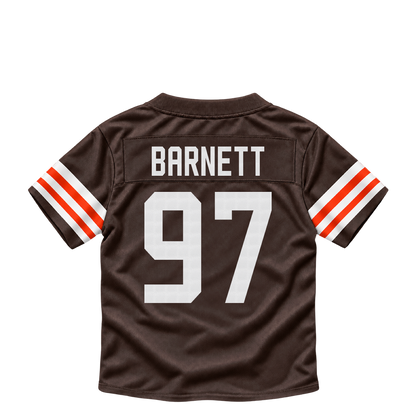 Cleveland Browns jersey keychain — Derek Barnett #97. Exact saved player artwork preview.
