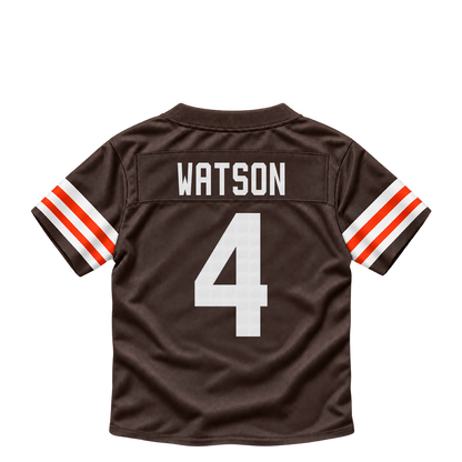 Cleveland Browns jersey keychain — Deshaun Watson #4. Exact saved player artwork preview.