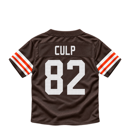 Cleveland Browns jersey keychain — Devin Culp #82. Exact saved player artwork preview.