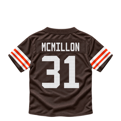 Cleveland Browns jersey keychain — Donovan McMillon #31. Exact saved player artwork preview.