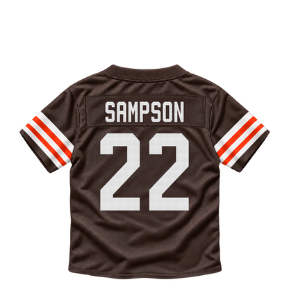Cleveland Browns jersey keychain — Dylan Sampson #22. Exact saved player artwork preview.
