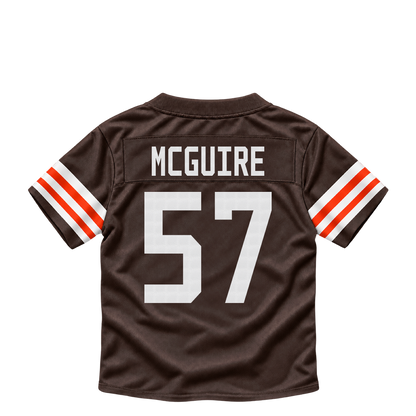 Cleveland Browns jersey keychain — Isaiah McGuire #57. Exact saved player artwork preview.