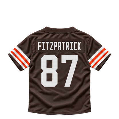 Cleveland Browns jersey keychain — John FitzPatrick #87. Exact saved player artwork preview.