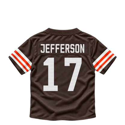 Cleveland Browns jersey keychain — Justin Jefferson #17. Exact saved player artwork preview.