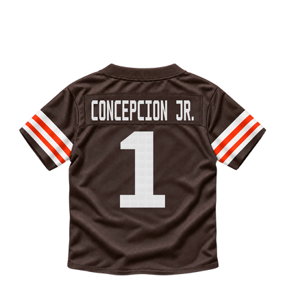 Cleveland Browns jersey keychain — KC Concepcion Jr. #1. Exact saved player artwork preview.