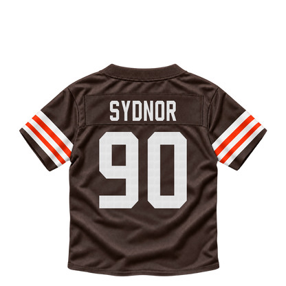 Cleveland Browns jersey keychain — Khordae Sydnor #90. Exact saved player artwork preview.
