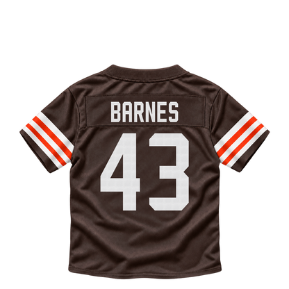 Cleveland Browns jersey keychain — Krys Barnes #43. Exact saved player artwork preview.