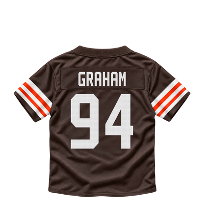 Cleveland Browns jersey keychain — Mason Graham #94. Exact saved player artwork preview.