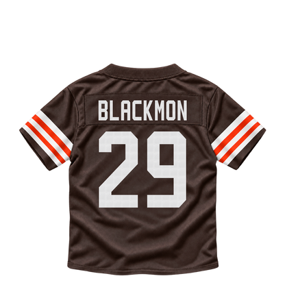 Cleveland Browns jersey keychain — Mekhi Blackmon #29. Exact saved player artwork preview.