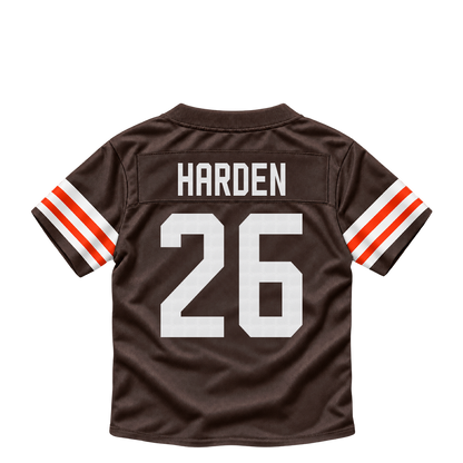 Cleveland Browns jersey keychain — Myles Harden #26. Exact saved player artwork preview.
