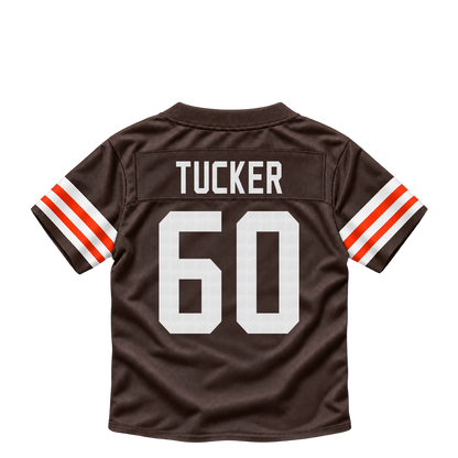 Cleveland Browns jersey keychain — Nadame Tucker #60. Exact saved player artwork preview.