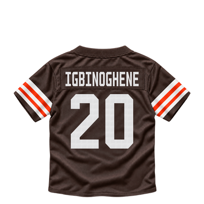 Cleveland Browns jersey keychain — Noah Igbinoghene #20. Exact saved player artwork preview.