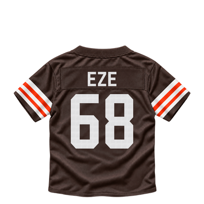 Cleveland Browns jersey keychain — Obinna Eze #68. Exact saved player artwork preview.