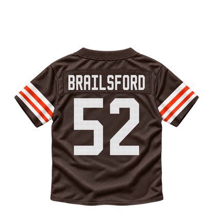 Cleveland Browns jersey keychain — Parker Brailsford #52. Exact saved player artwork preview.