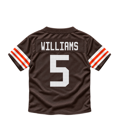 Cleveland Browns jersey keychain — Quincy Williams #5. Exact saved player artwork preview.