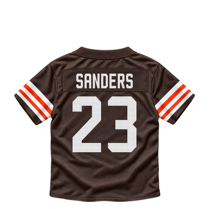 Cleveland Browns jersey keychain — Raheim Sanders #23. Exact saved player artwork preview.