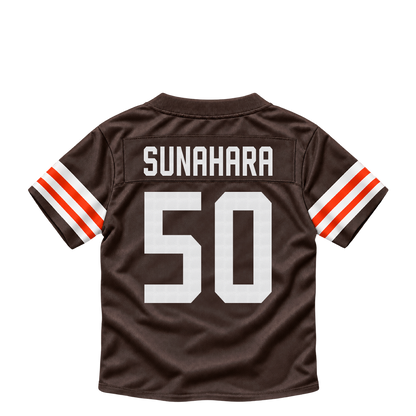 Cleveland Browns jersey keychain — Rex Sunahara #50. Exact saved player artwork preview.