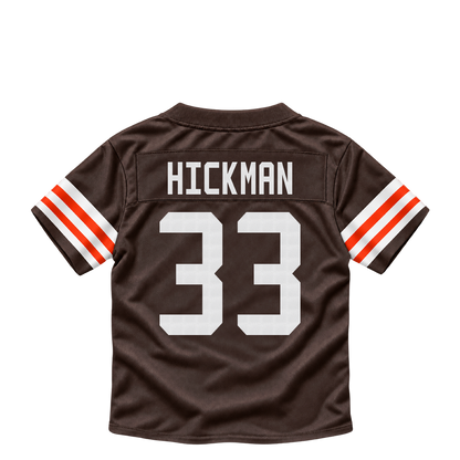 Cleveland Browns jersey keychain — Ronnie Hickman #33. Exact saved player artwork preview.