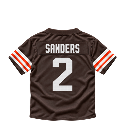 Cleveland Browns jersey keychain — Shedeur Sanders #2. Exact saved player artwork preview.