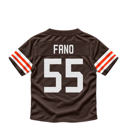 Cleveland Browns jersey keychain — Spencer Fano #55. Exact saved player artwork preview.