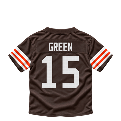 Cleveland Browns jersey keychain — Taylen Green #15. Exact saved player artwork preview.