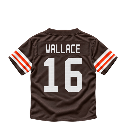 Cleveland Browns jersey keychain — Tylan Wallace #16. Exact saved player artwork preview.