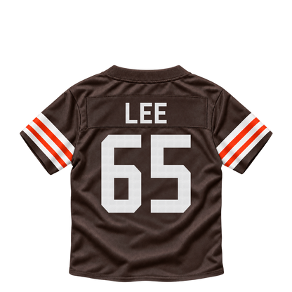 Cleveland Browns jersey keychain — Vershon Lee #65. Exact saved player artwork preview.