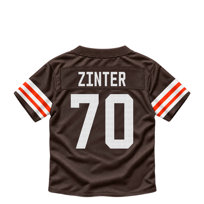 Cleveland Browns jersey keychain — Zak Zinter #70. Exact saved player artwork preview.