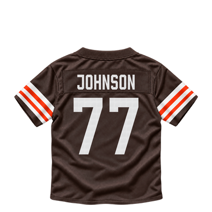 Cleveland Browns jersey keychain — Zion Johnson #77. Exact saved player artwork preview.